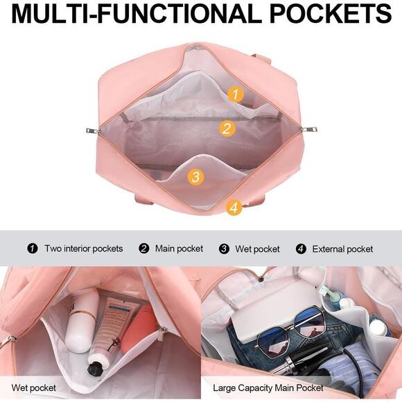 New YGR Travel Duffel Bag,  Sports Tote Gym Bag, Carry Luggage Shoulder Bag Pink - Picture 6 of 8